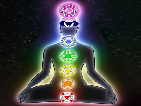 Kundalini - serpente a spirale. Meditare l'uomo yoga con chakra su sfondo  viola, simbolo di risveglio spirituale, potere healing ed equilibrio Foto  stock - Alamy